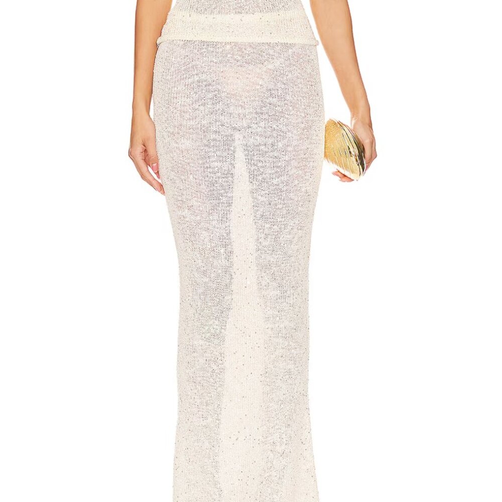 Asta Resort Sheer Knit Maxi Skirt in Ivory